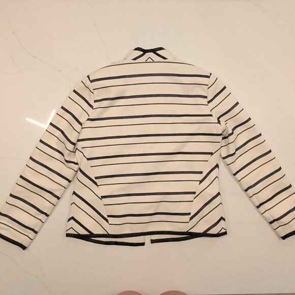 Chico's Blazer Jacket Sz 0 (4/6) Women Black White Open Front Stripe Office Work - Picture 7 of 11